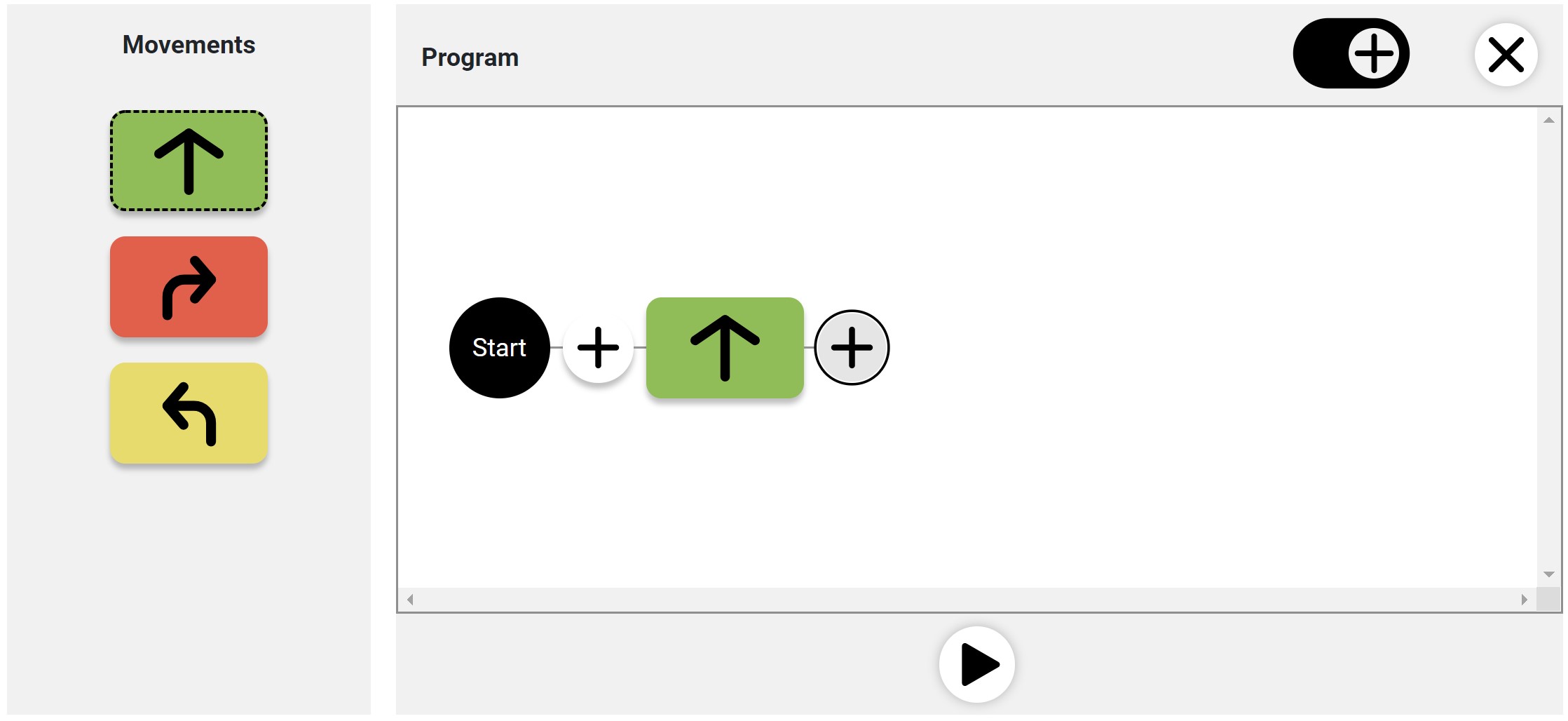 User interface showing movement being added using Add icon