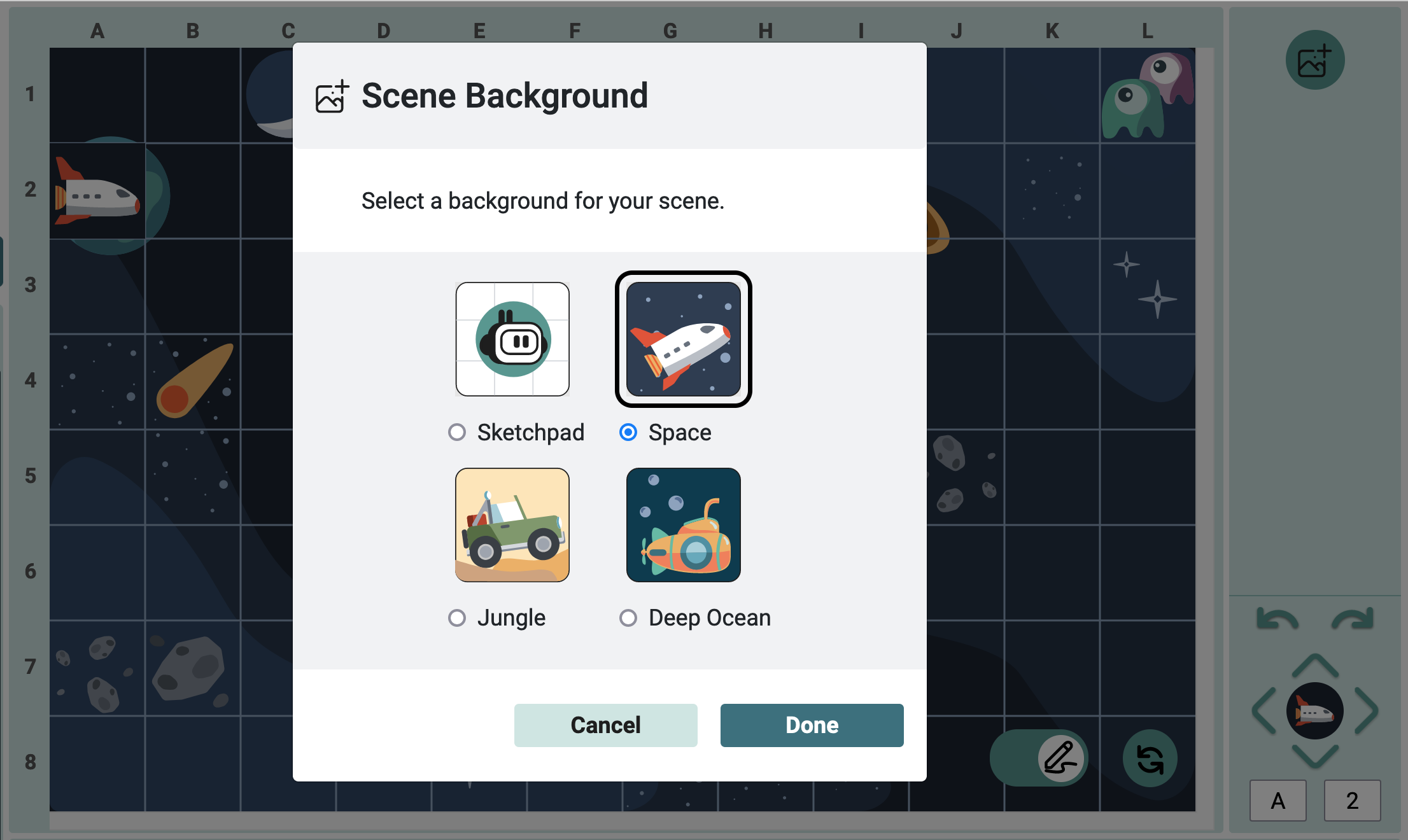 Select a scene background dialog
